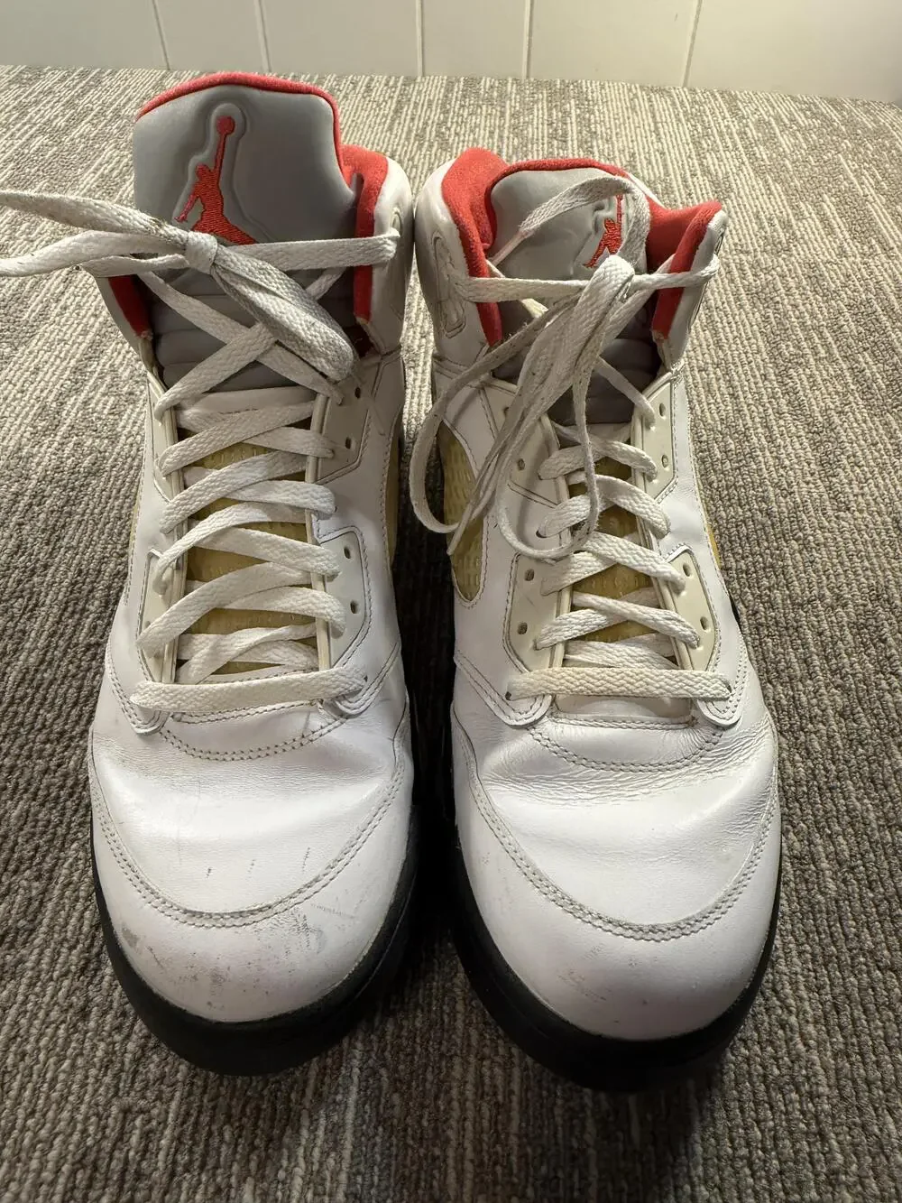 Nike Air Jordan 5 Retro Shoes Mens Size 13 White Red Black Fire Red 136027-100